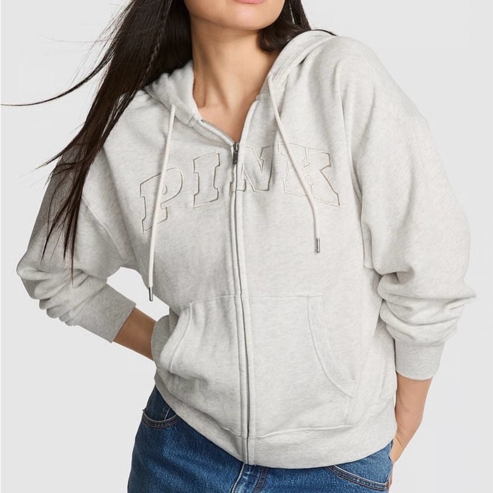 🔥HOT DEAL-VS PINK Full Zip Hoodie (grey/glitter)